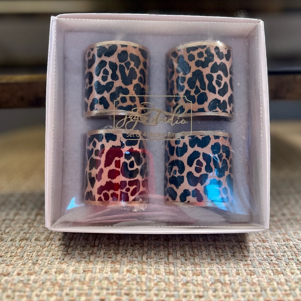 Jayes Studio enamel Leopard napkin rings.